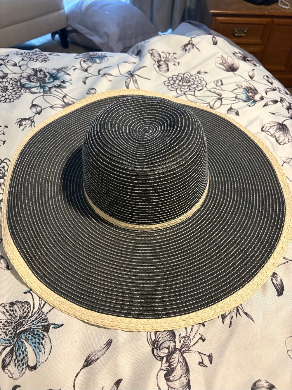 Serra Black Straw Sun Hat with Natural Trim
